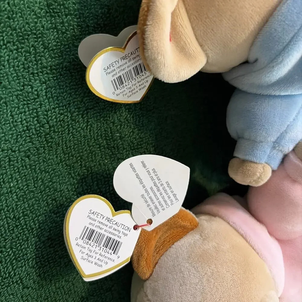 BABY TY PJ PINK and Blue 7” BEARS (non-removable pajamas) plush toy (K)